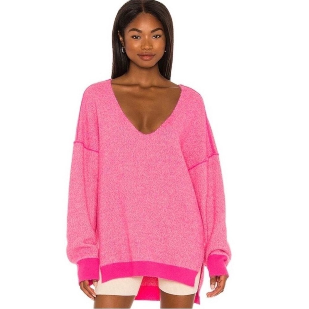 Free People Sweater Weather Oversized V-Neck - Hot Pink - Size Small